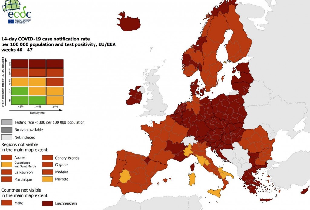 Χάρτης ECDC : Στο «βαθύ κόκκινο» η Ελλάδα