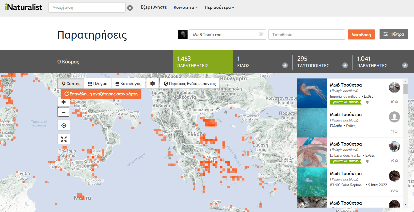 Εφαρμογές και ιστοσελίδες για τις μωβ μέδουσες - Ενημέρωση από επιστήμονες και πολίτες 