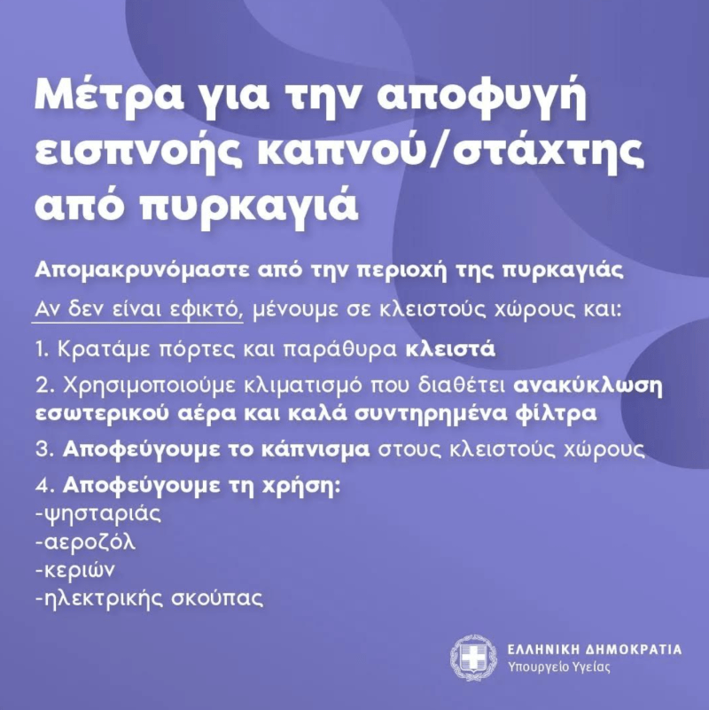 Μέτρα για την αποφυγή εισπνοής καπνού/στάχτης από πυρκαγιά