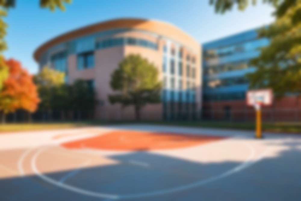 Blurry,School,Yard,,With,A,Yard,Full,Of,Trees,And thanatos mathitrias sti gimnastiki